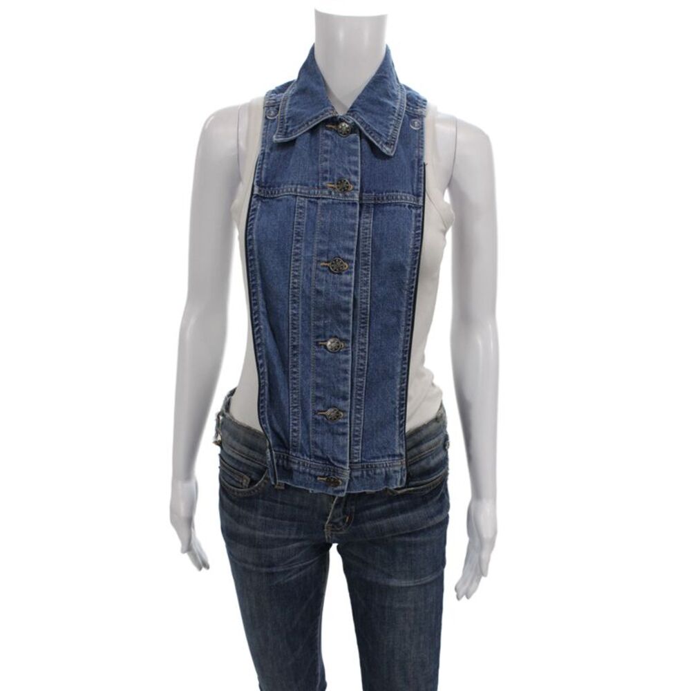 Veronica Beard Womens Collared Sleeveless Cotton Vest Dark Blue Size One Size